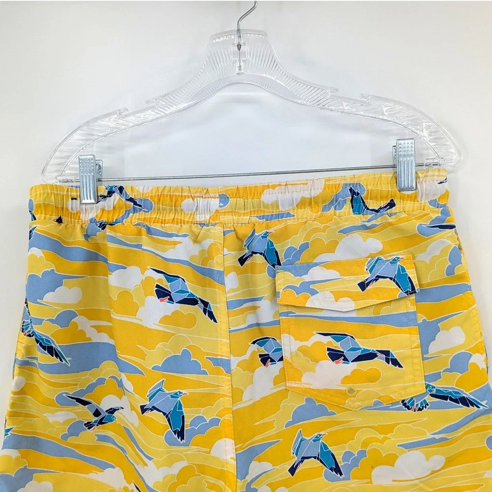 Coastal Preppy Seagull Print Swim Trunks Club Room Yellow Blue Size‎ M